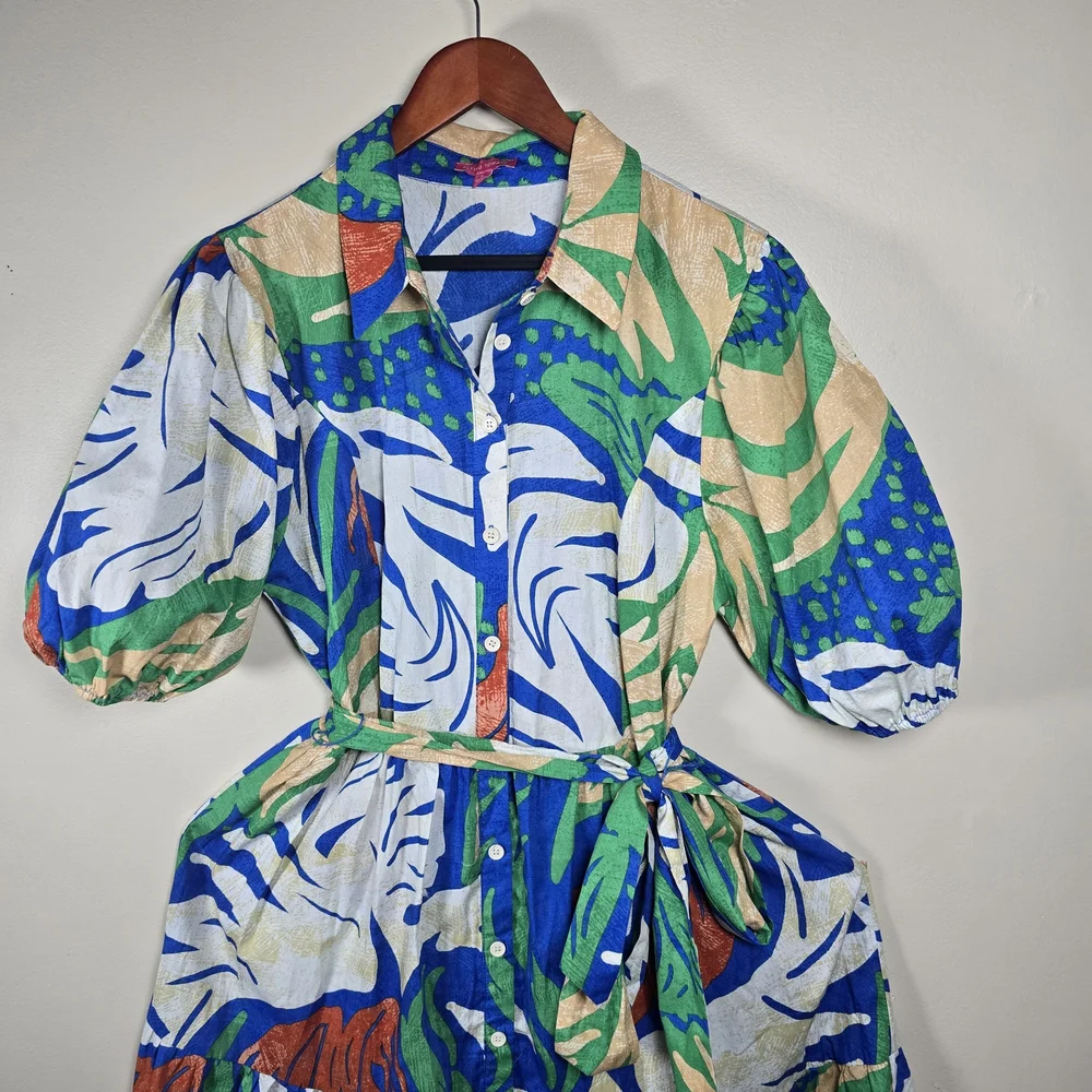 Flying Tomato Vibrant Leaf Print Maxi Dress 100% Cotton Size Large. - Picture 12 of 14